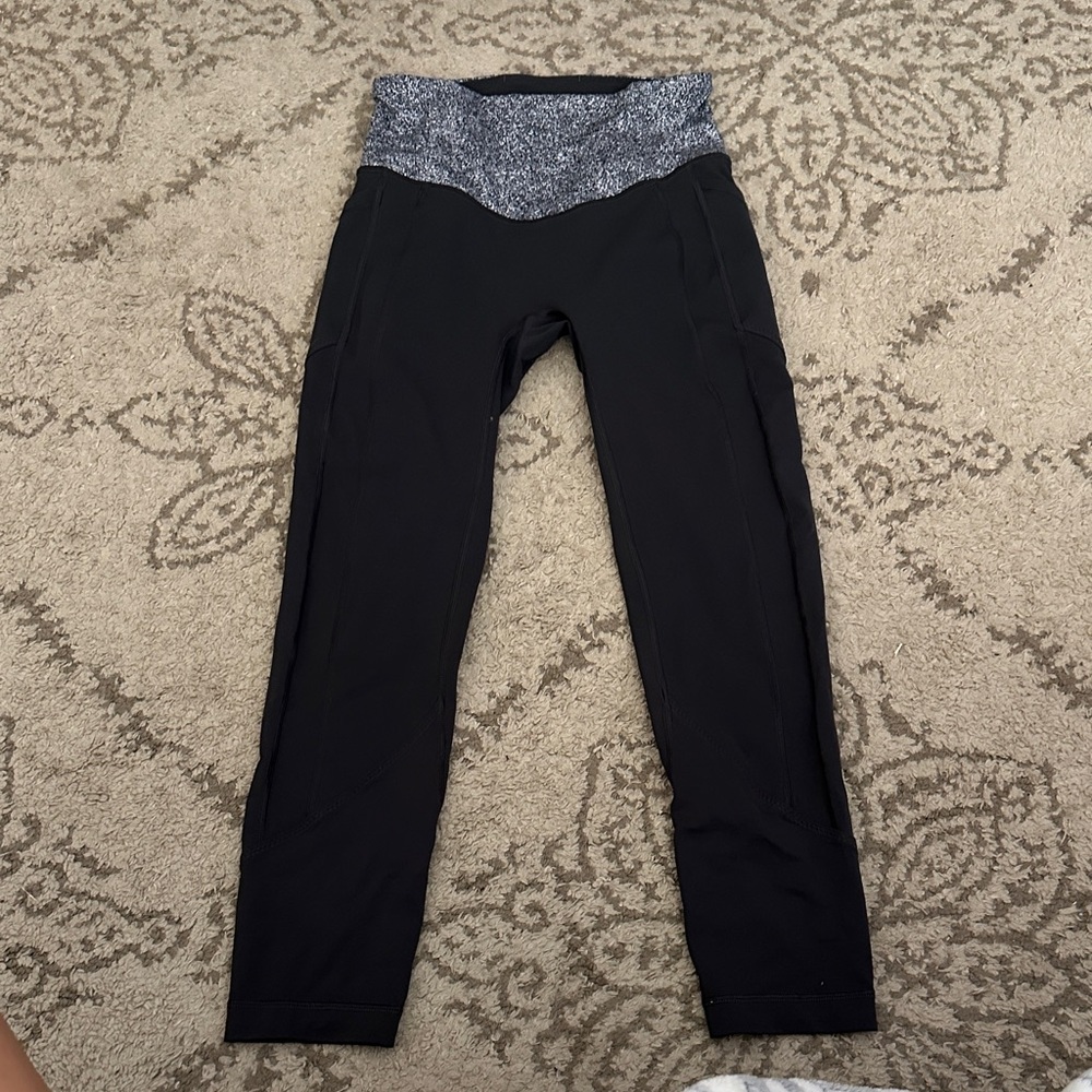 Black Lululemon Leggings with Gray Waistband